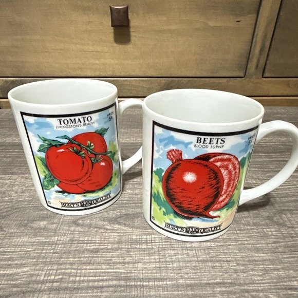 Other - Vintage Japan Burt's Seed Packet Mugs Beets Tomato 7646 Set of 2